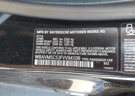 2015 BMW X1 xDrive35I z USA, uszkodzony, nr VIN WBAVM5C53FVV94106